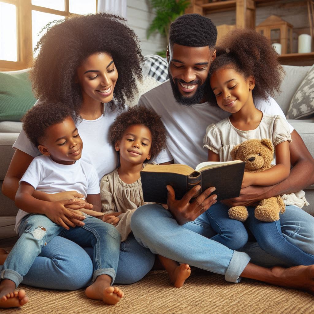 A Father teaching His Family The Bible