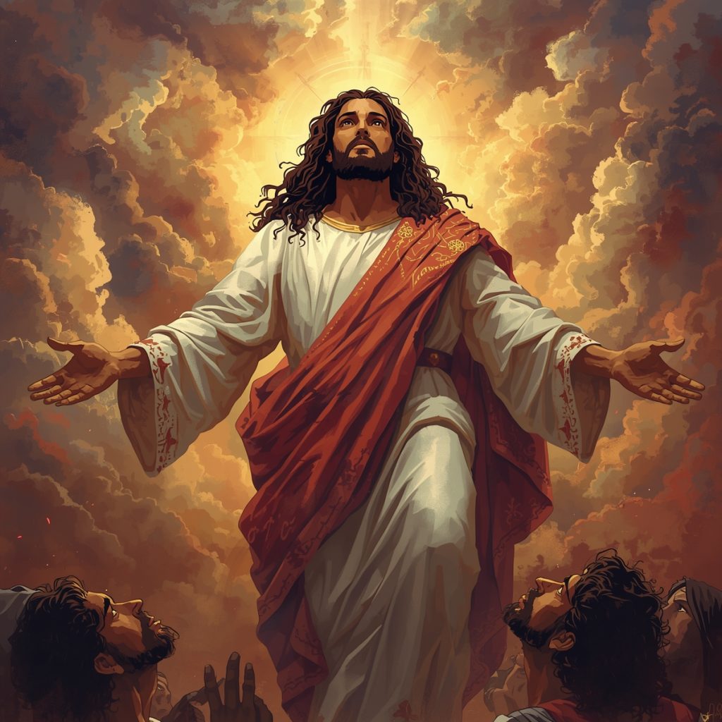 Biblical illustration of Jesus Christ descending from Heaven